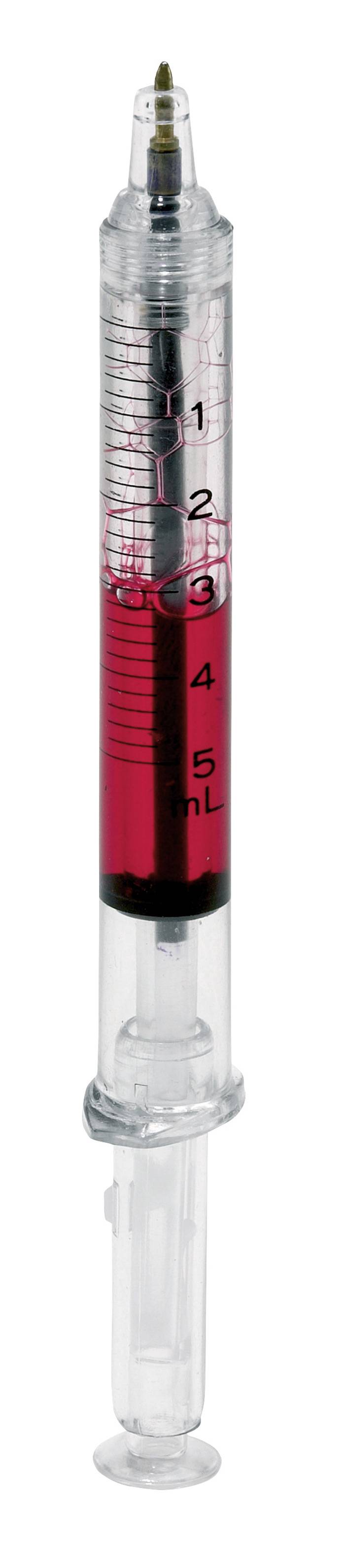 Guličkové pero, injekcia,modrá náplň, transparentná,červená