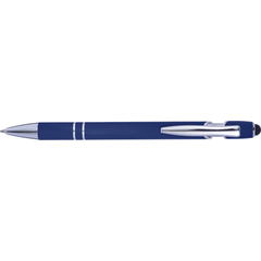 Obrázok ku produktu Guľôčkové pero so stylusom, modrou náplňou a pogumovaným povrchom, modré