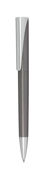 Guľôčkové pero tlačítkové, kovový vzhľad ,čierna náplň, sivá