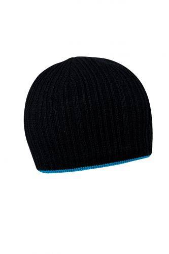 HAKARI černá pletená čepice s barevným lemem, modrá