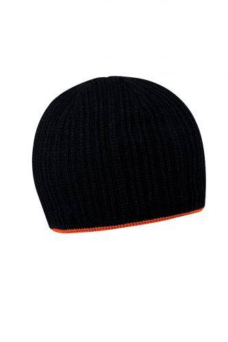 HAKARI černá pletená čepice s barevným lemem, oranžová