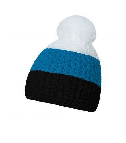 HEJDUK zimní čepice s bambulí, černá, modrá a bílá