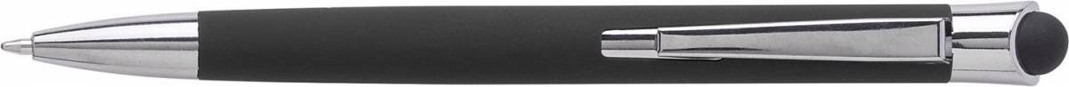 Hliníkové guľôčkové pero s gumovým povrchom, čierna náplň, čierna