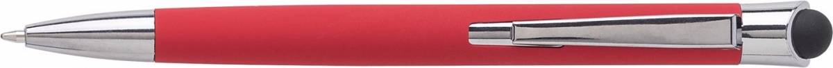 Hliníkové kuličkové pero s gumovým povrchem, černá náplň, červená