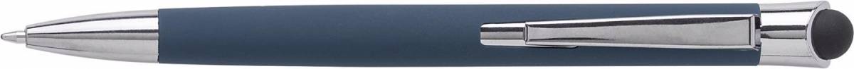 Hliníkové kuličkové pero s gumovým povrchem, černá náplň, modrá
