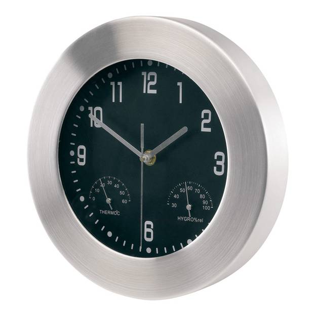 Hliníkové nástěnné hodiny s meteostanicí, stříbrná Hliníkové nástěnné hodiny s meteostanicí, stříbrná