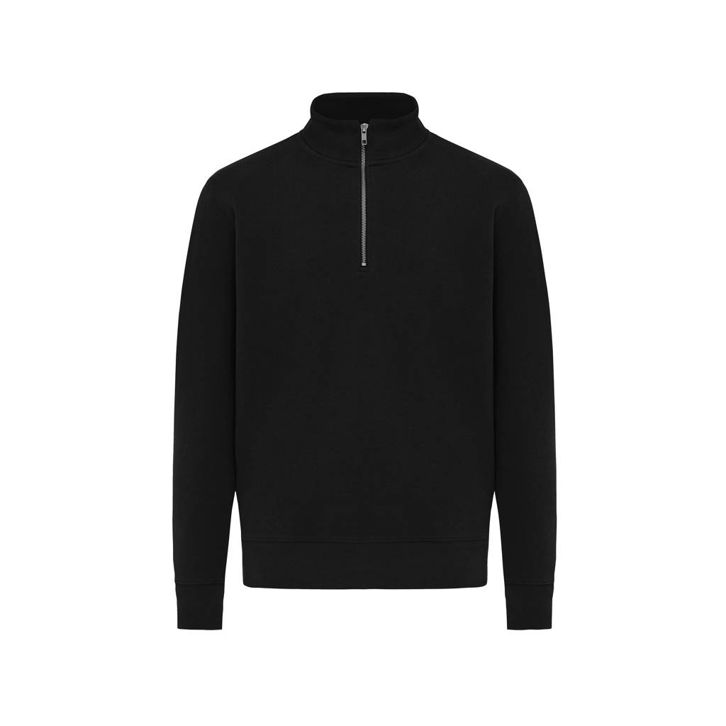 IQONIQ Elgon sveter s krátkym zipsom z recyklovanej bavlny, čierna
