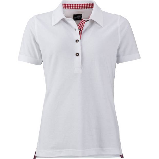 James & Nicholson | JN 715, Dámské piqué polo, bílá - červená, S James & Nicholson | JN 715, Dámské piqué polo, bílá - červená, S