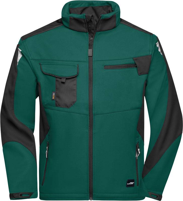 James&Nicholson|JN 844, Prac.letná softshell bunda-Strong, zelená Dark-čierna, 3XL