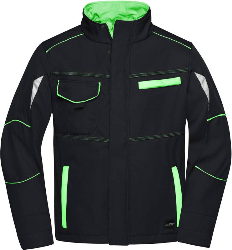 James&Nicholson|JN 851, Prac.letná softshell bunda-Color, čierna-zelená Lime, L