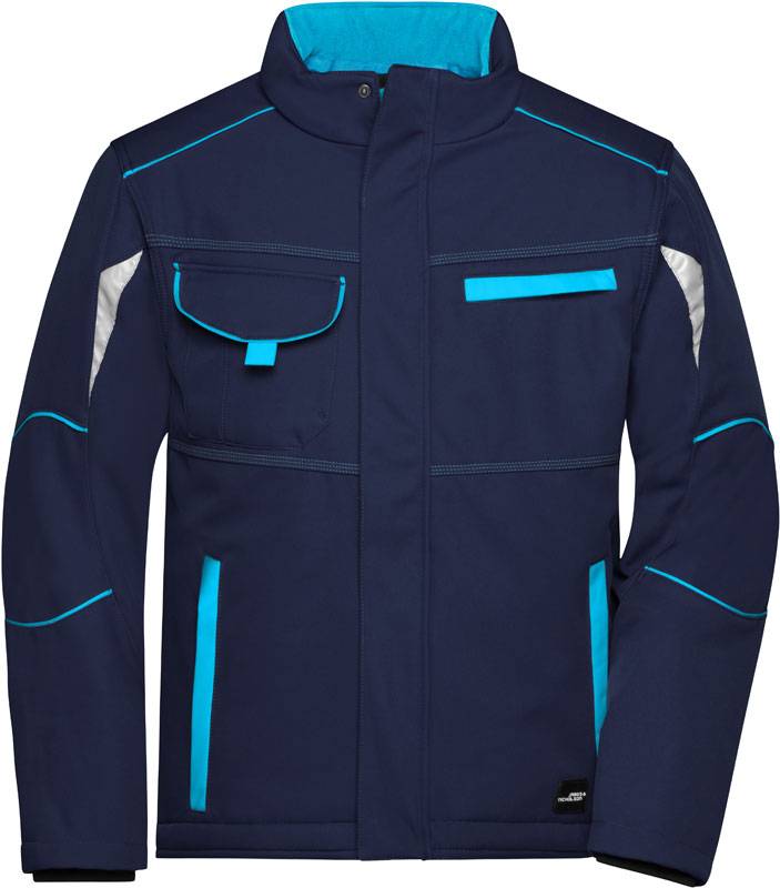 James&Nicholson|JN 853, Prac.zimná softshell bunda-Color, modrá Navy-modrá Turquoise, L