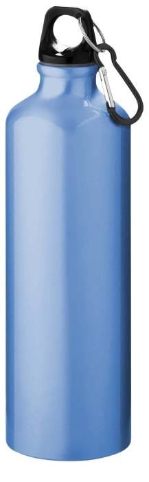 Jednoplašťová kovová fľaša s karabínou, svetlo modrá