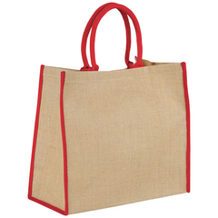 Obrázok ku produktu Jutová nákupná taška, farebné uši, prírodná a červená