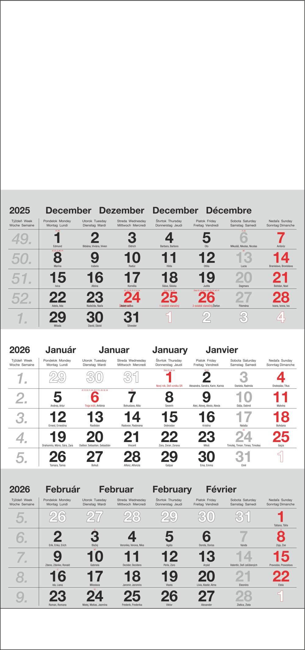 Kalendár 3M Štandard sivá, 2026