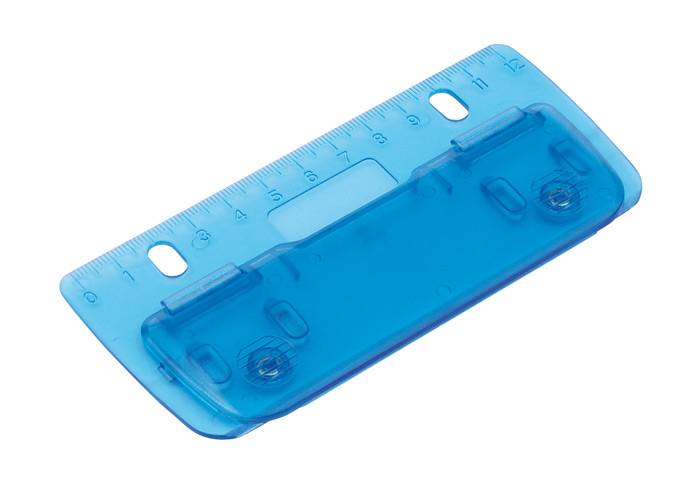 Kancelárska pomôcka do šanónu, dierovačka a pravítko, modrá