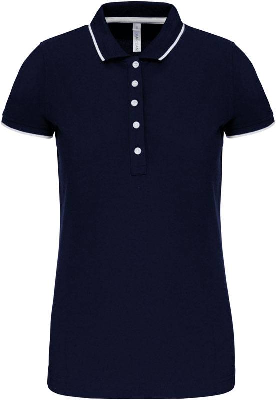 Kariban | K252, Dámske kontrastné piqué polo, modrá Navy - biela - červená, XS