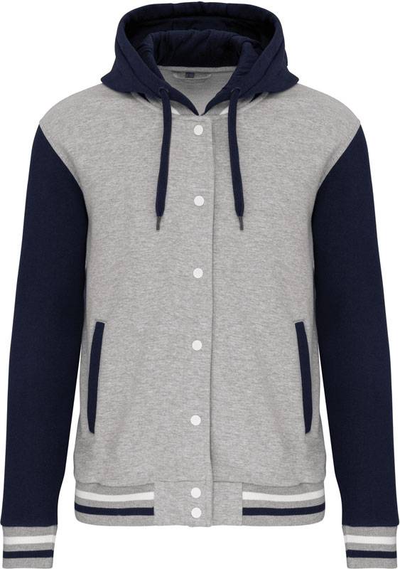 Kariban|K4003, Unisex univerzitní bunda"Teddy", sivá Oxford-modrá Navy-biela, XS