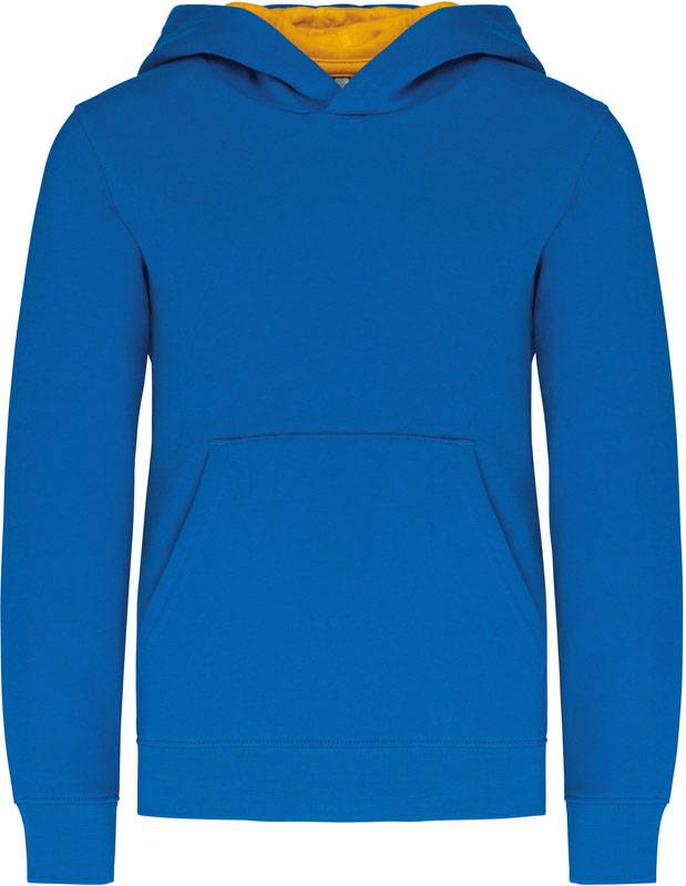 Kariban | K453, Detská kontrastná mikina s kapucňou, modrá Light Royal - žltá, 10/12