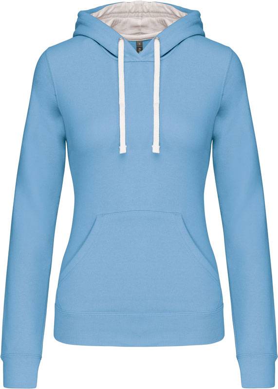 Kariban | K465, Dámska mikina s kontrastná kapucňou, modrá Sky - biela, XXL
