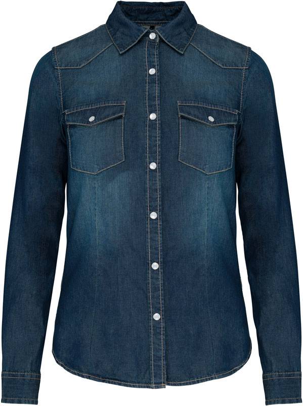 Kariban | K518, Denim blúzka s dl. rukávom, modrá Jean, XS