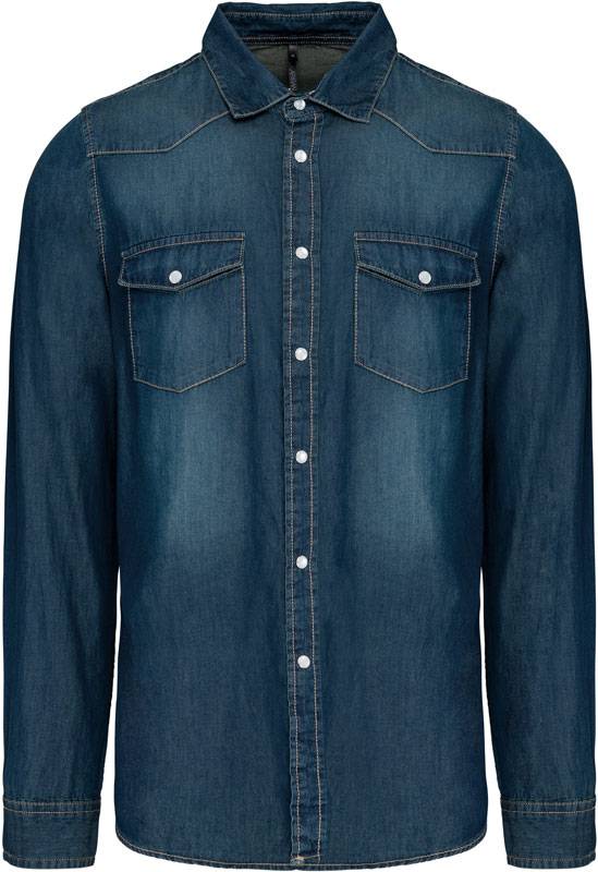 Kariban | K519, Denim košeľa s dl. rukávom, modrá Jeans, S