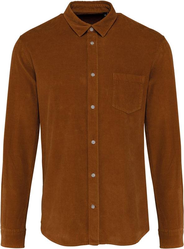 Kariban | K599, Menčestrová košeľa s dl. rukávom, červená Washed Brandy, S