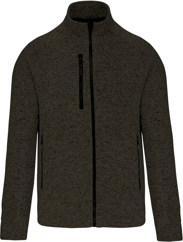 Kariban|K9106, Pánska melanžová flís.bunda, zelená Dark Khaki Mel, 3XL