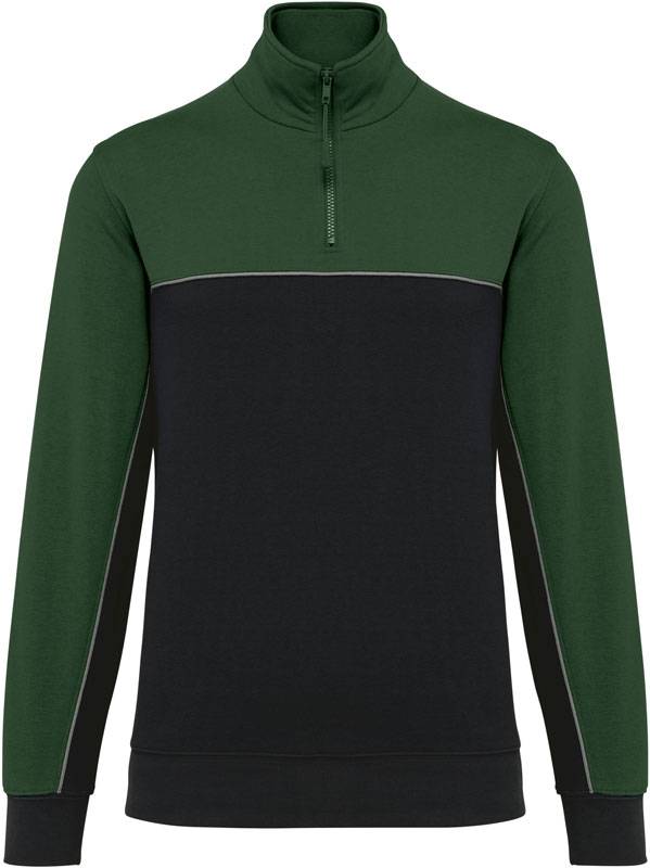 Kariban | WK404, Pracovná mikina s 1/4 zipsom, čierna - zelená Forest, XL