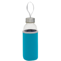 Obrázok ku produktu Kaskada sklenená fľaša na pitie s neoprénovým obalom, 450ml, modrá