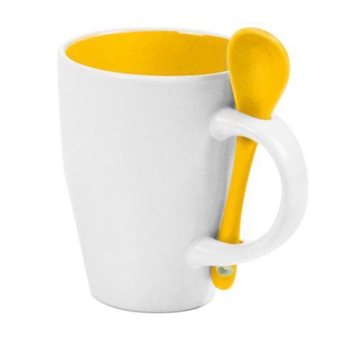 Keramická šálka s lyžičkou, žltá