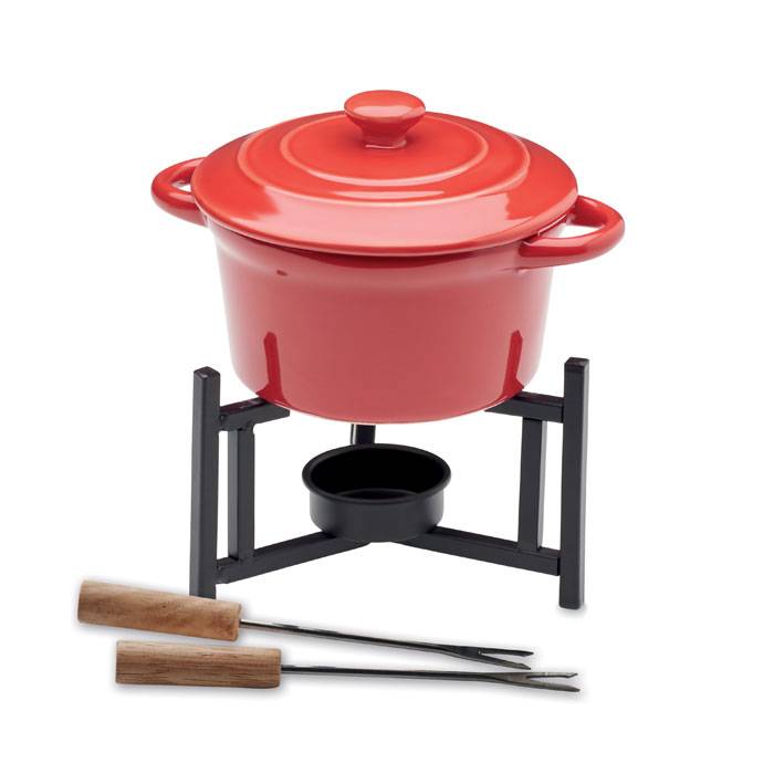 Keramická súprava na fondue, červená