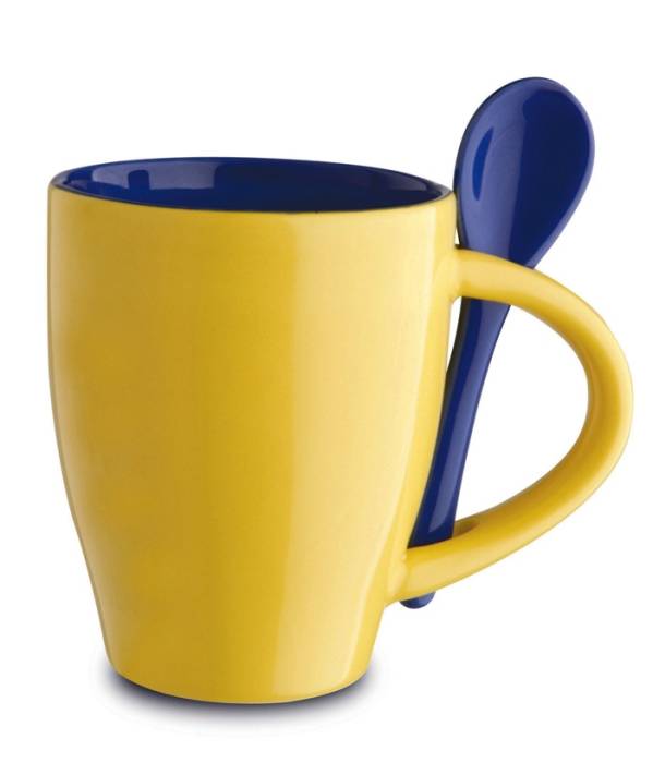 Keramický hrnek, lžička, žlutá