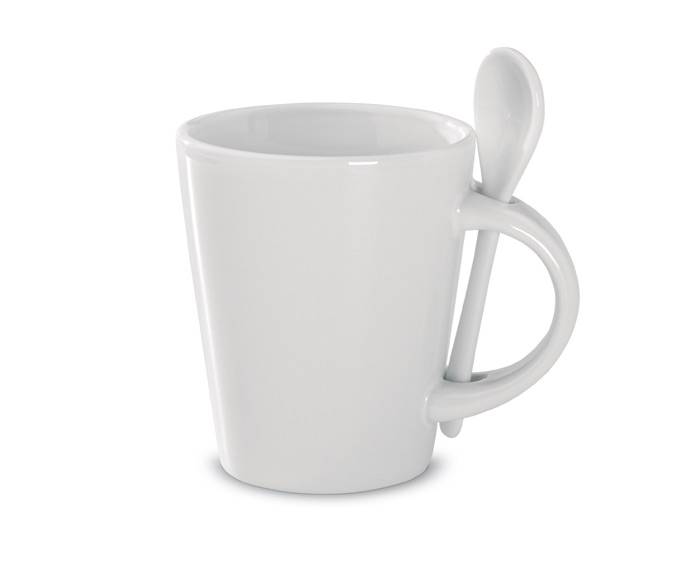 Keramický hrnek se lžičkou, 340 ml, bílá