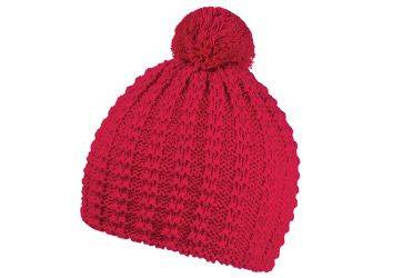 KORNELA pletená zimná čiapka s brmbolcom v rovnakej farbe, červená