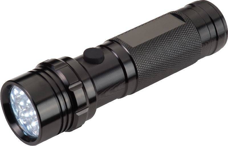 Kovová baterka so 14 LED diódami v darčekovej krabičke, čierna