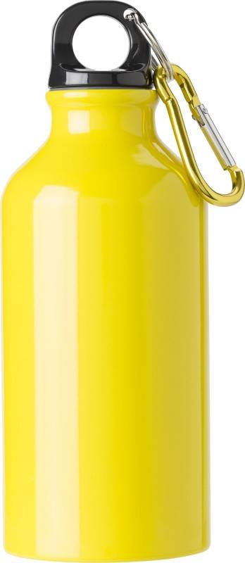 Kovová fľaša na pitie, 0,4 l, s karabínou, žltá