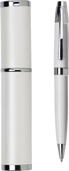 Kovové kuličkové pero v pouzdře, bílá