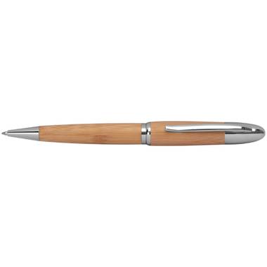 Kovové pero s bambusovým povrchom, modrá náplň, hnedá