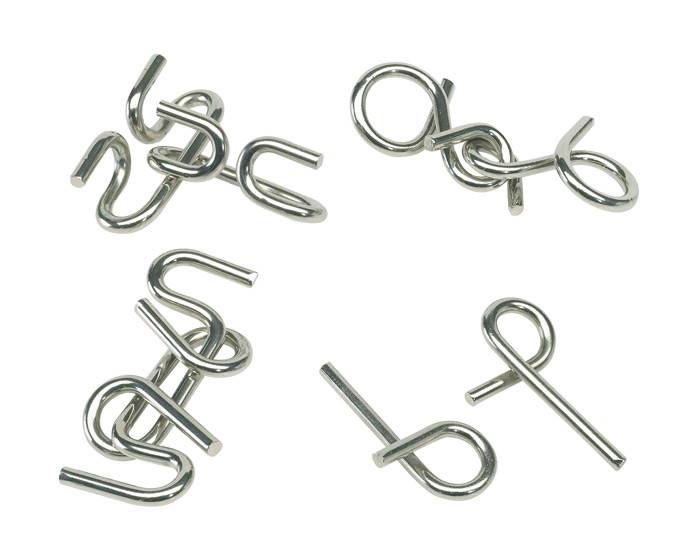 Kovový hlavolam, 4 rôzne druhy, strieborná