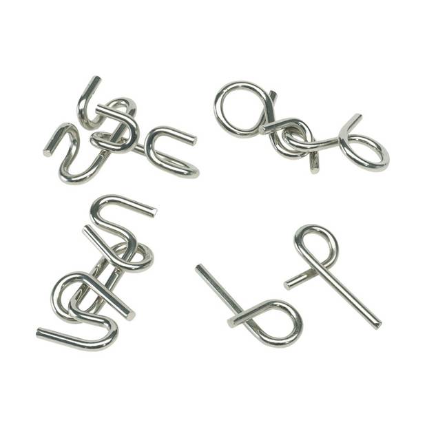 Kovový hlavolam, 4 různé druhy, stříbrná Kovový hlavolam, 4 různé druhy, stříbrná