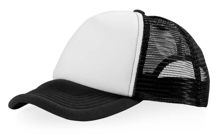 Kšiltovka Trucker 5 panelová se síťkou a plastovým zapínáním, černá a bílá