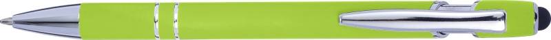 Kuličkové pero se stylusem, černou náplní a pogumovaným povrchem, světle zelené