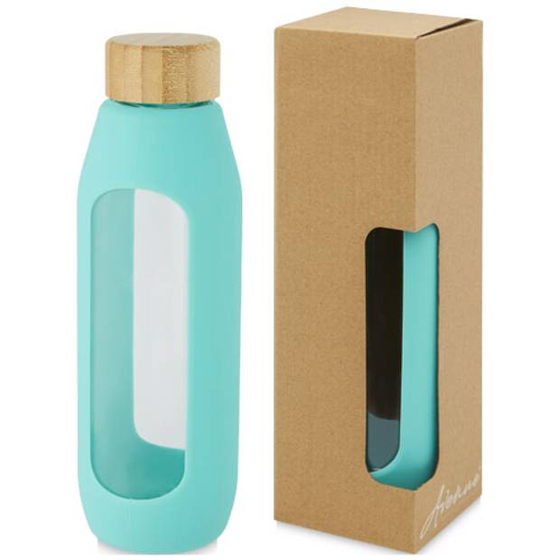 Láhev objemu 600 ml z borosilikátového skla se silikonovým obalem Tidan, zelená Láhev objemu 600 ml z borosilikátového skla se silikonovým obalem Tidan, zelená