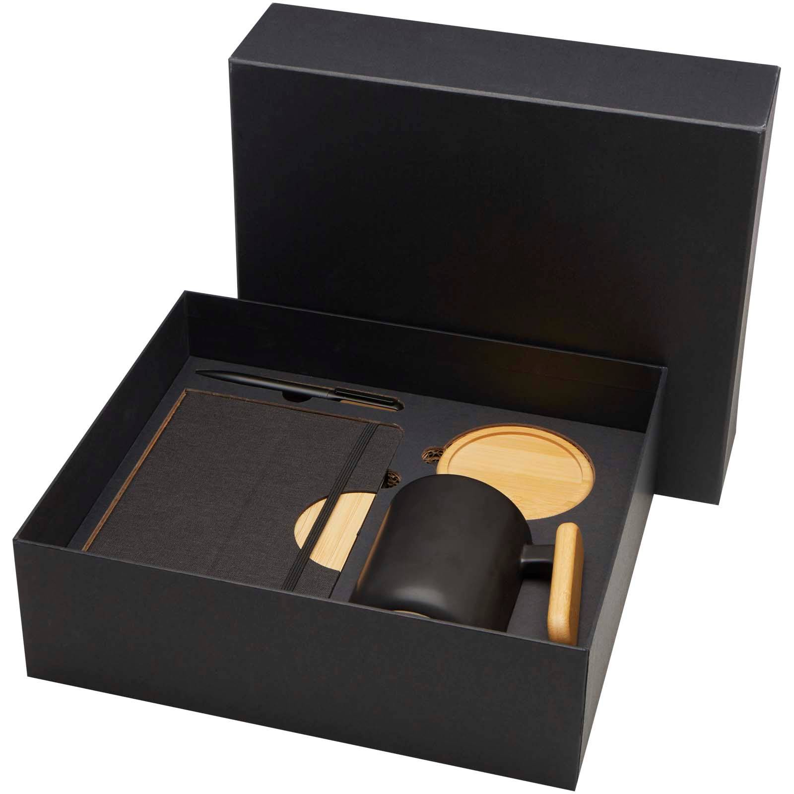 Laura darčeková sada zápisníka A5, hrnčeka s podložkou a guľôčkového pera, čierna