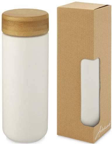 Lumi Keramický hrnček 300 ml s bambusovým viečkom, biela