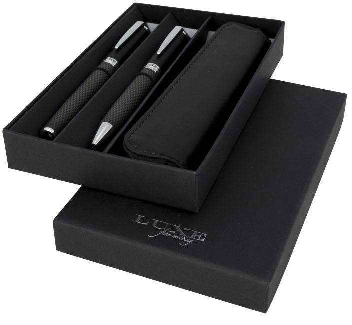 Luxe Písacia súprava, karbónové guľôčkové pero a roller, v darčekovom balení, čierna