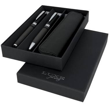 Luxe Písacia súprava, karbónové guľôčkové pero a roller, v darčekovom balení, čierna