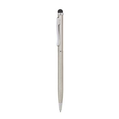 MALCOM kovové guľôčkové pero so stylusom, modrá náplň, strieborná