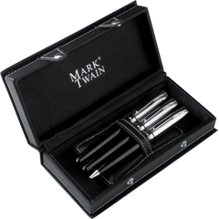Obrázok ku produktu Mark Twain Písacia súprava, guľôčkové pero, roller a plniace pero, modrá náplň, čierna