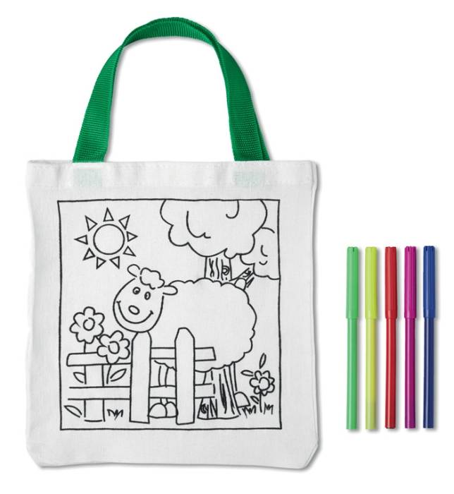 MATES bavlnená nákupná taška s omaľovánkou, 5 fixiek